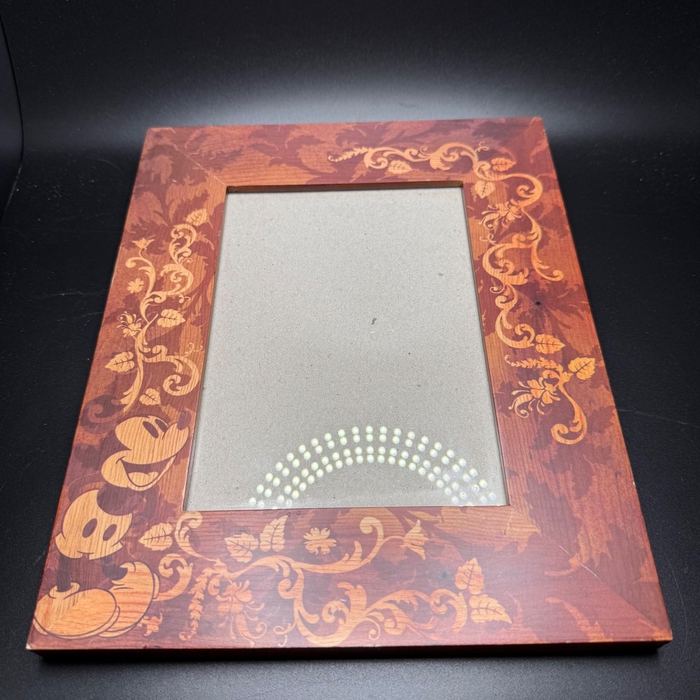 Disney Parks Mickey Mouse Wood Scroll Picture Frame 5x7 Brown